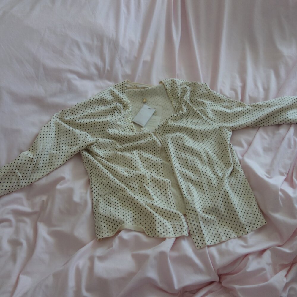 Jacques Vert Cream Pearl-Embellished Polka Dot Cardigan / Bolero
